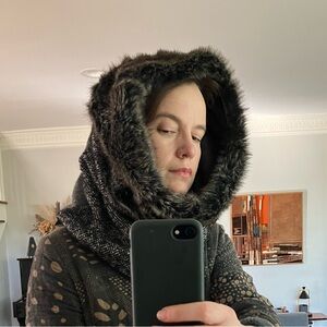 Faux Fur Herringbone Hooded Scarf Snood